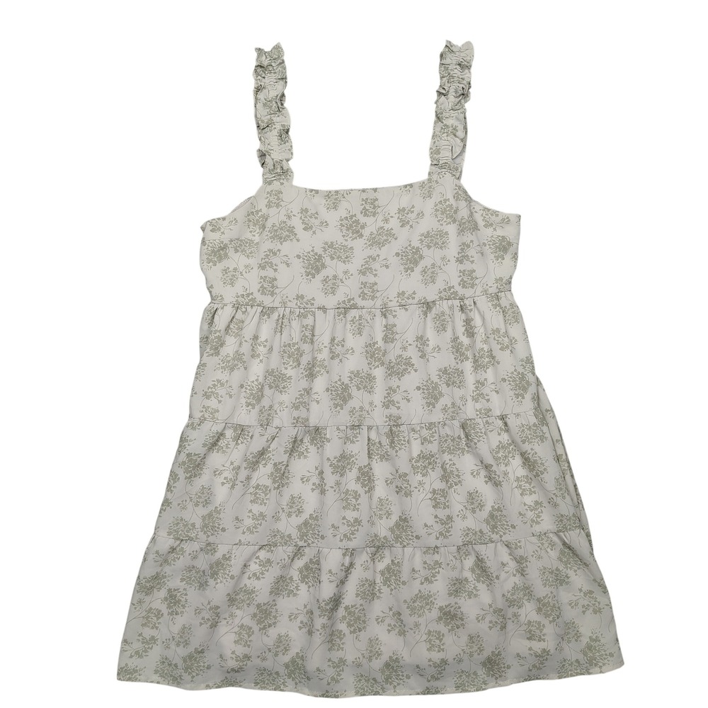 BaeVely‎ Mini Dress Womens M Green Floral Tiered Ruffle Strap Chiffon Babydoll